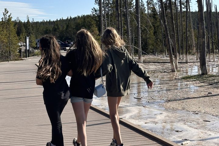 a group of people standing on a beach